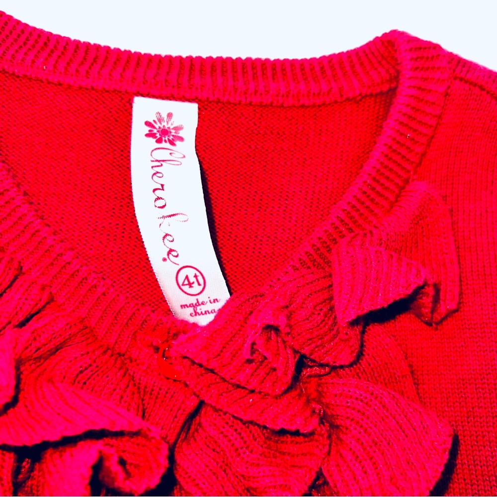 Cherokee Ruffle Red Cardigan Sweater - Picture 3 of 4
